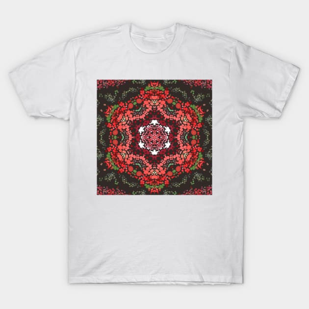 Dot Mandala Red Green and White T-Shirt by WormholeOrbital